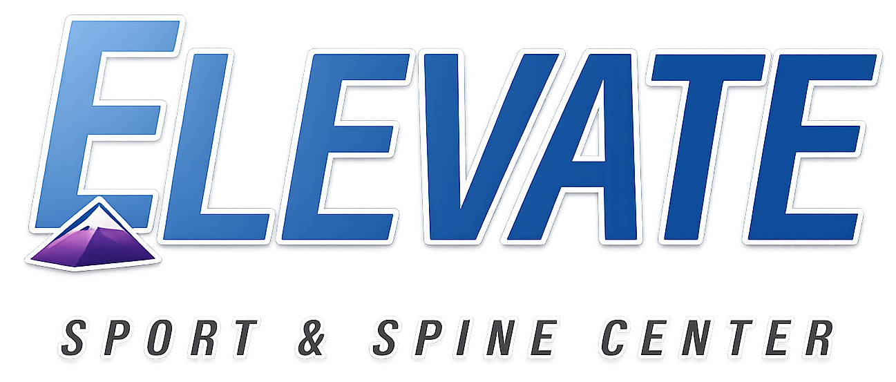 Elevate Sport & Spine Center logo in blue and purple text