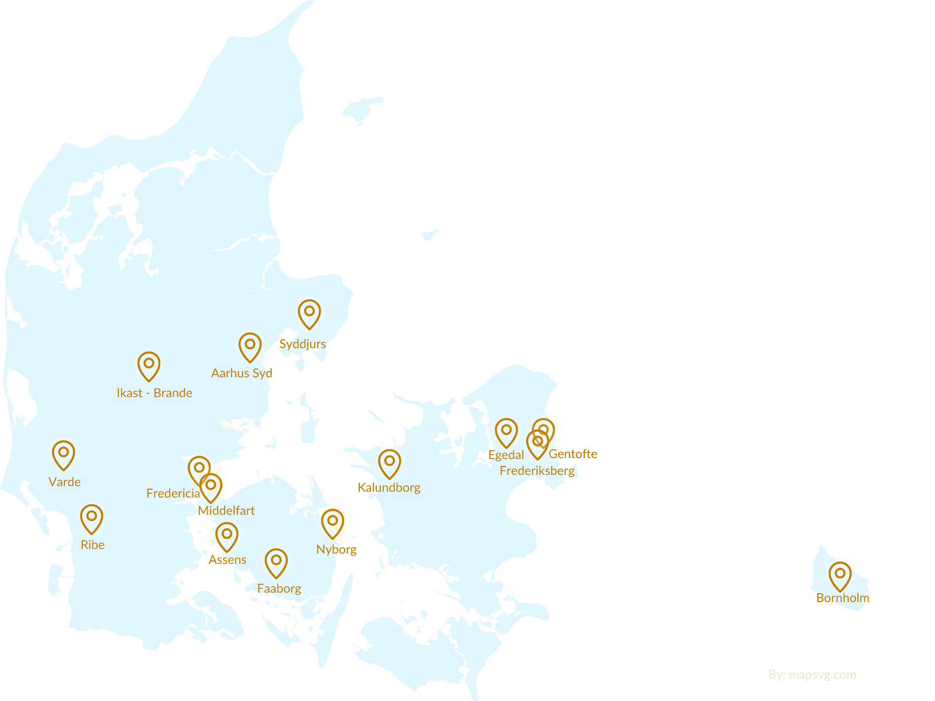 Danmarkskort med markerede byer