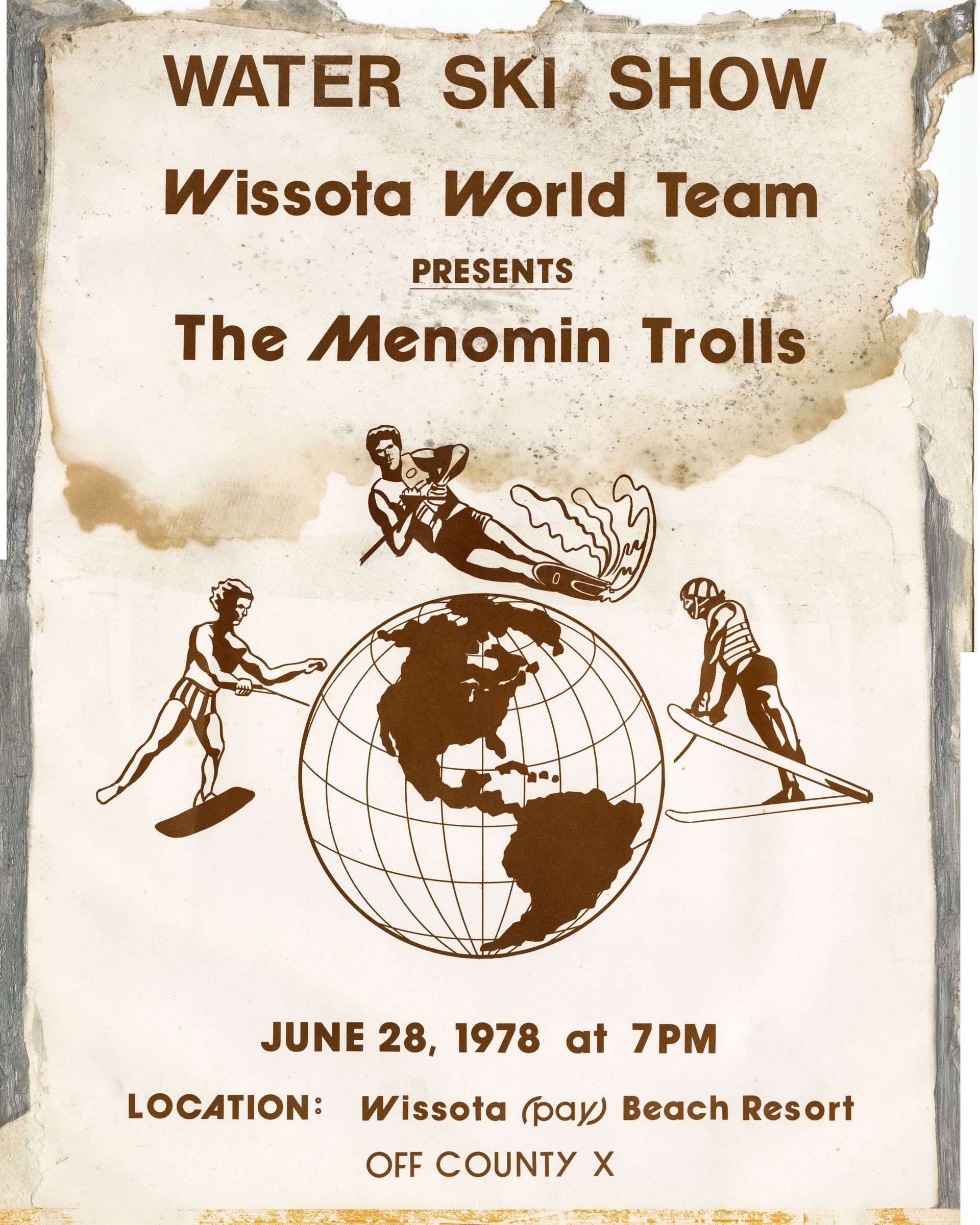 Menomin Trolls poster with water stains and rips