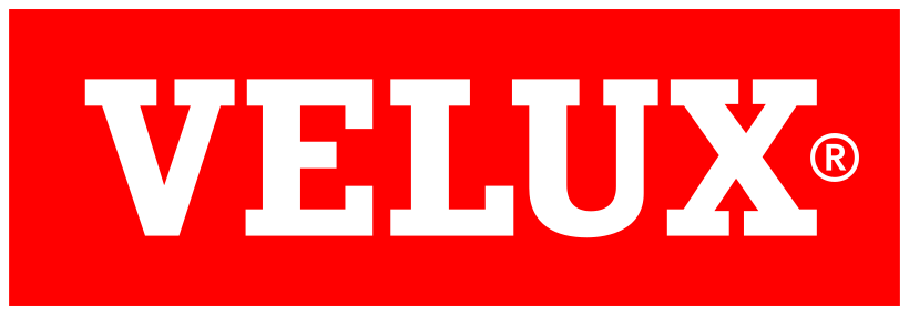VELUX logo in white text on a red background