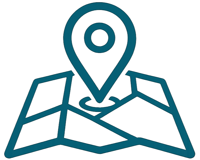 Teal map with location pin icon