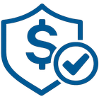 Blue shield with dollar sign and checkmark, symbolizing secure payment or financial protection