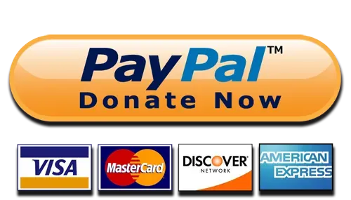 A donate button is surrounded by credit card logos.