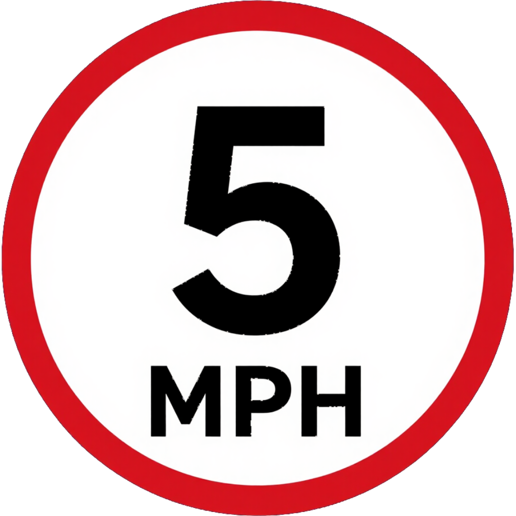 5 MPH speed limit sign with red border and black text on white background