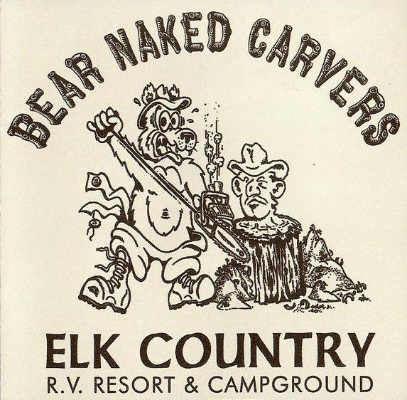 Bear Naked Carvers logo with cartoon bears and Elk Country RV Resort & Campground text