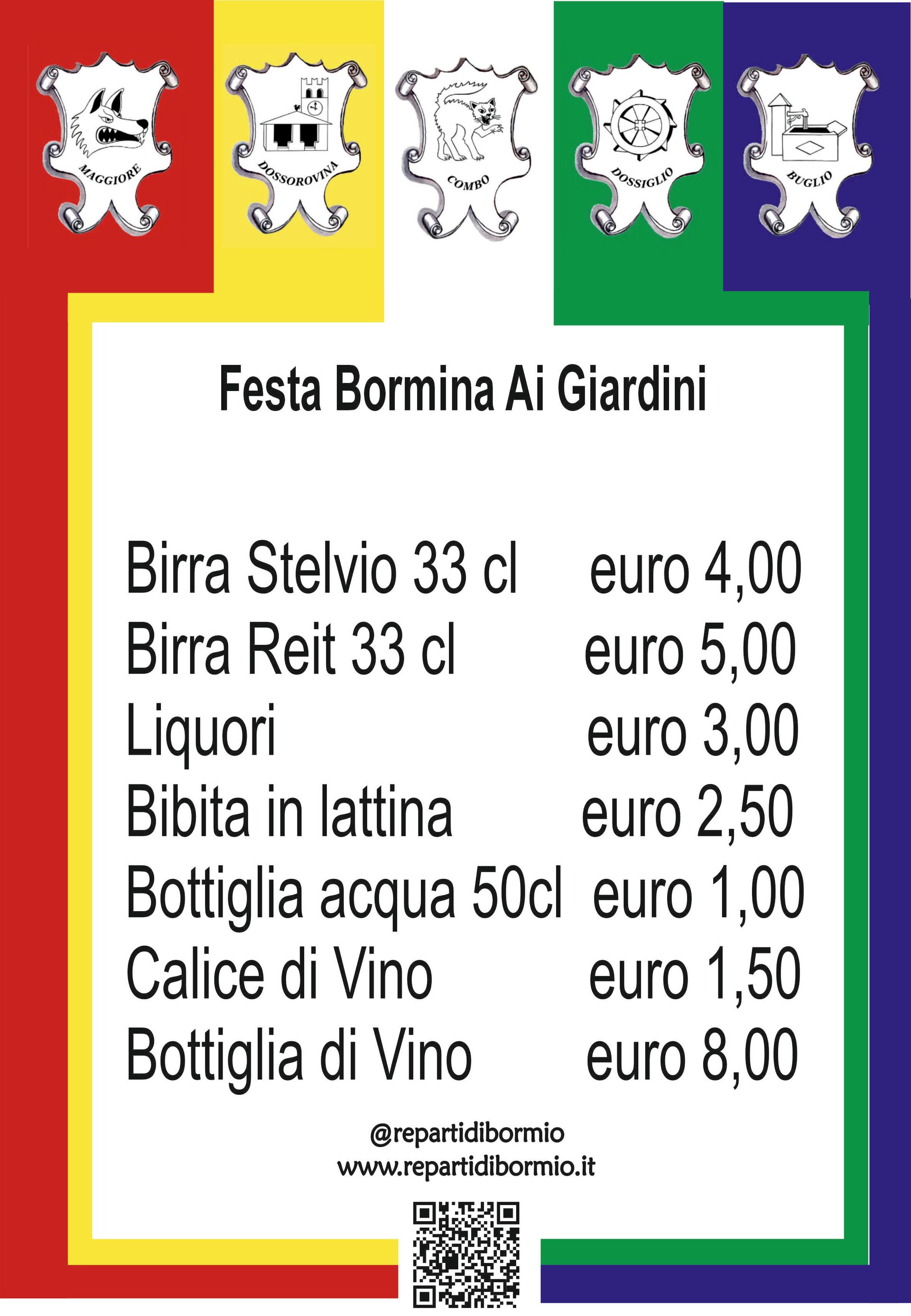 Un poster colorato con l'elenco delle bevande e i prezzi.