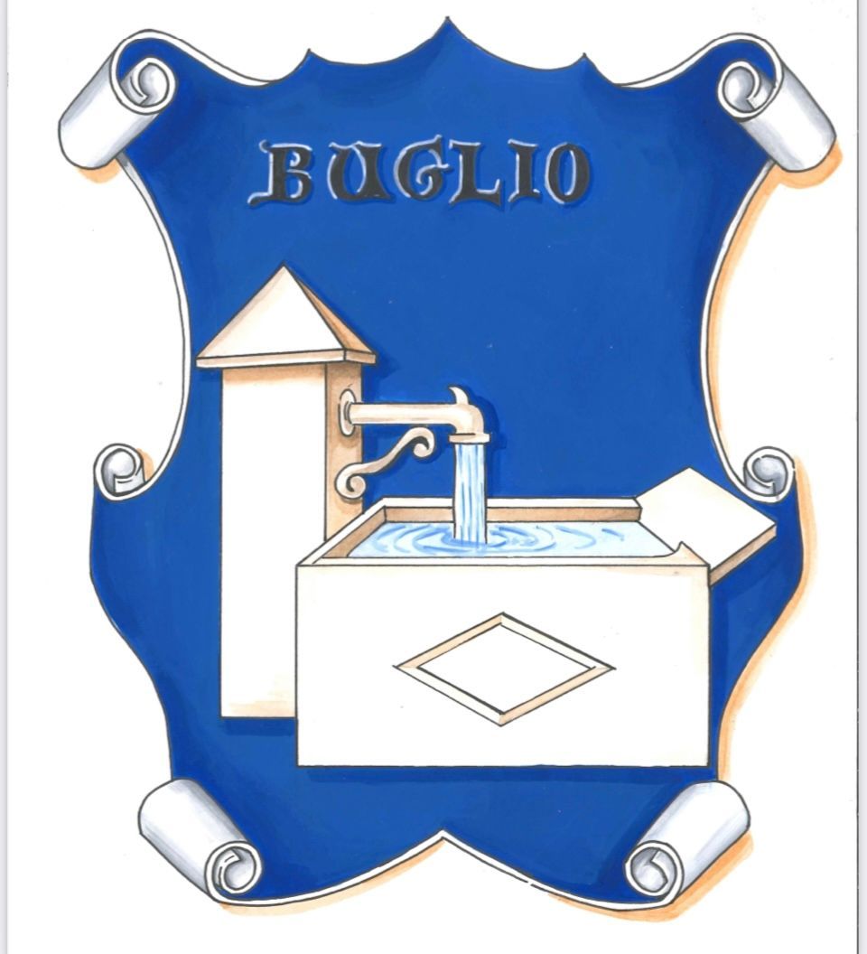 Uno scudo blu con la parola boglio sopra