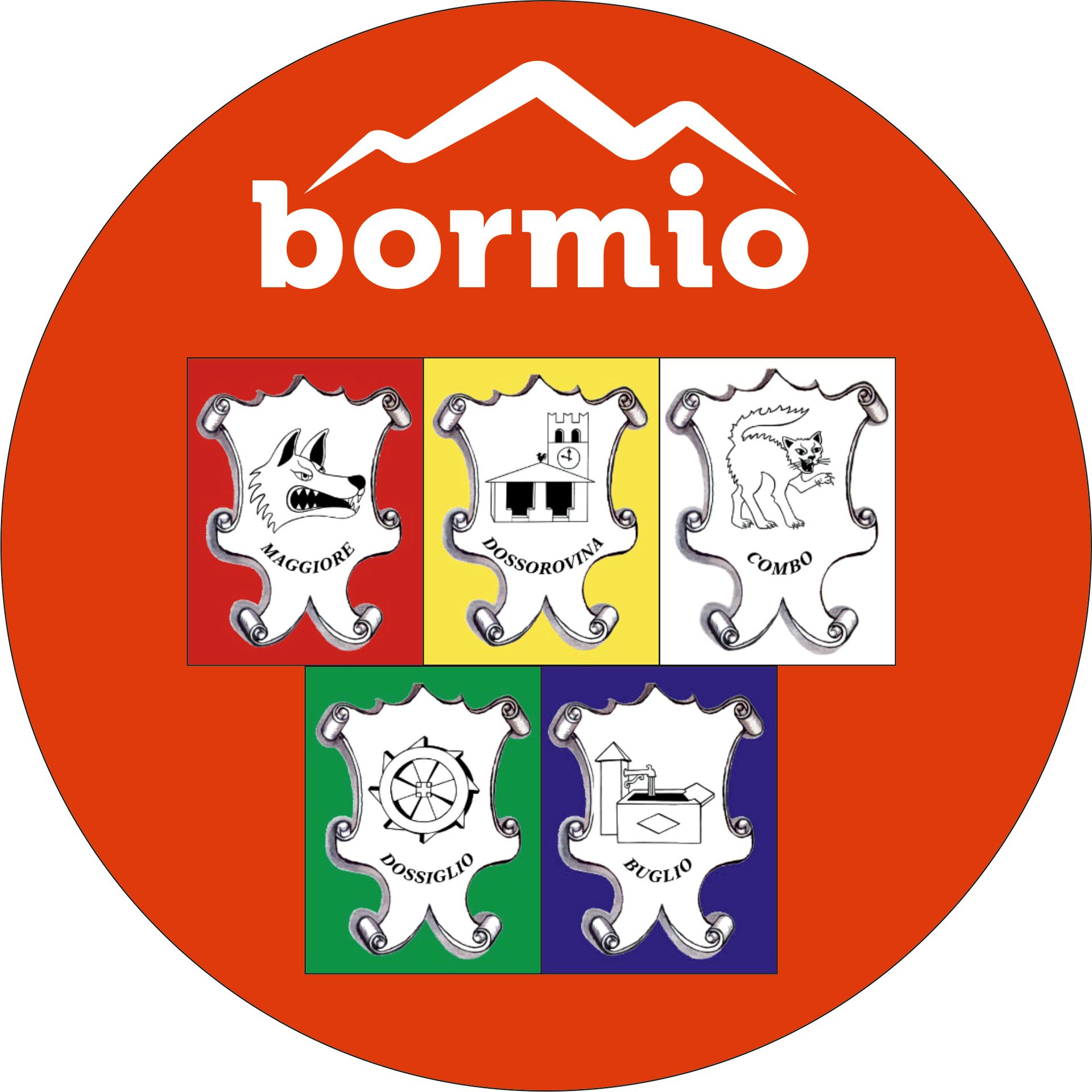 Un cerchio rosso con la parola bormio sopra