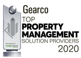 Gearco Top Property Management Solution Providers 2020 award graphic with silver trophy logo