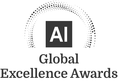 AI Global Excellence Awards logo with dotted arc and black square AI icon