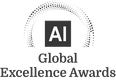 AI Global Excellence Awards logo with dotted arc and black square AI icon