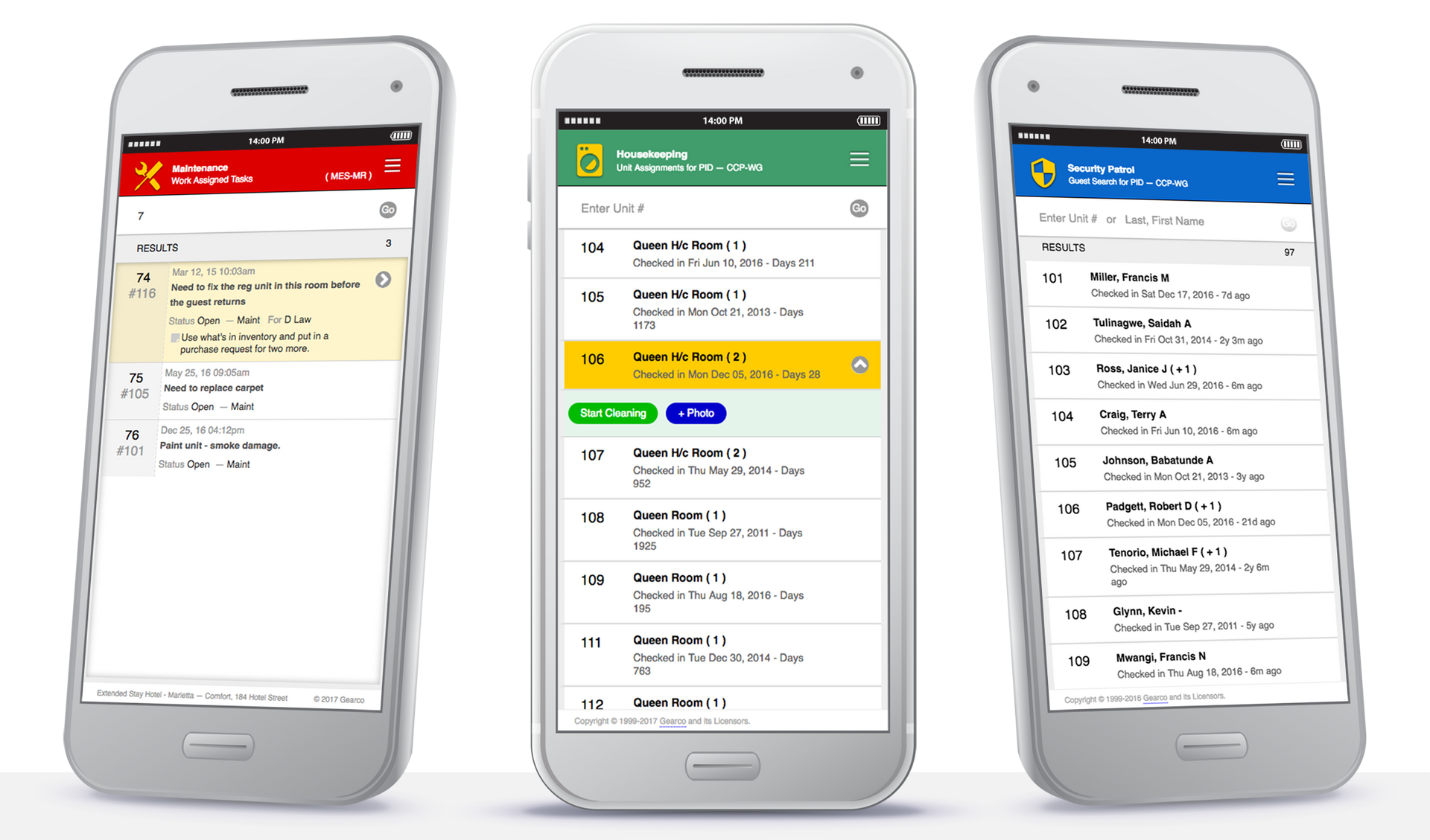 Three white smartphones displaying different email inbox screens on a white background