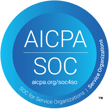 AICPA SOC certification logo in blue and white with “SOC for Service Organizations” text