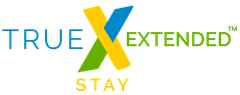 TRUE X EXTENDED STAY logo with blue and yellow text and a stylized X