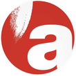 Logo circolare rosso con una 