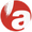 Logo circolare rosso e bianco con una 
