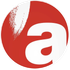 Logo circolare rosso e bianco con una 