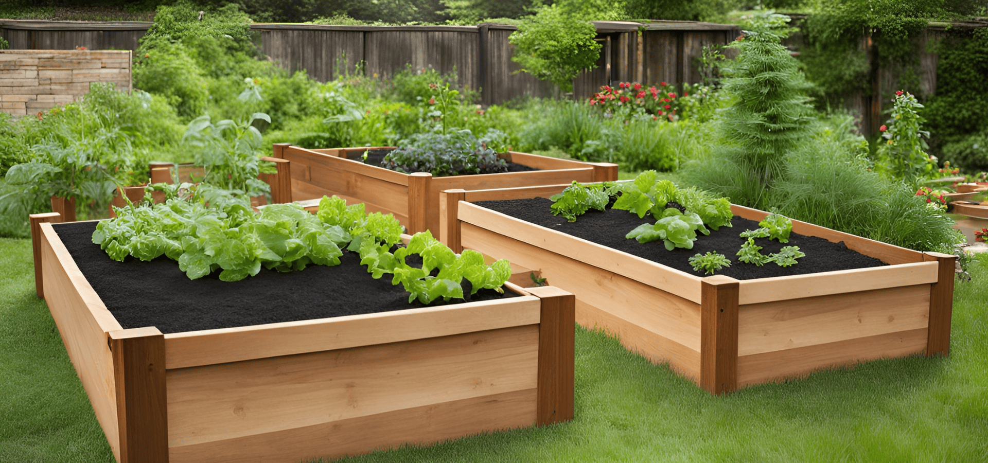 Raised garden beds in a senior-friendly landscape