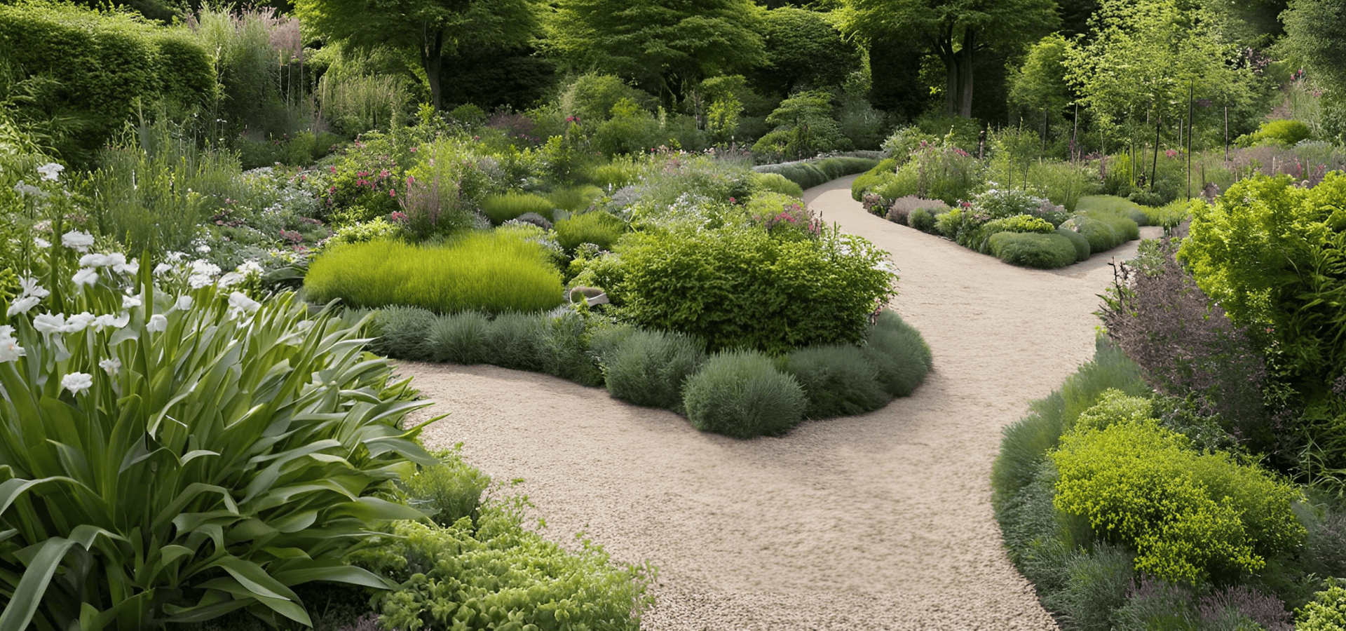 Wide paths with gentle curves in a senior-friendly garden