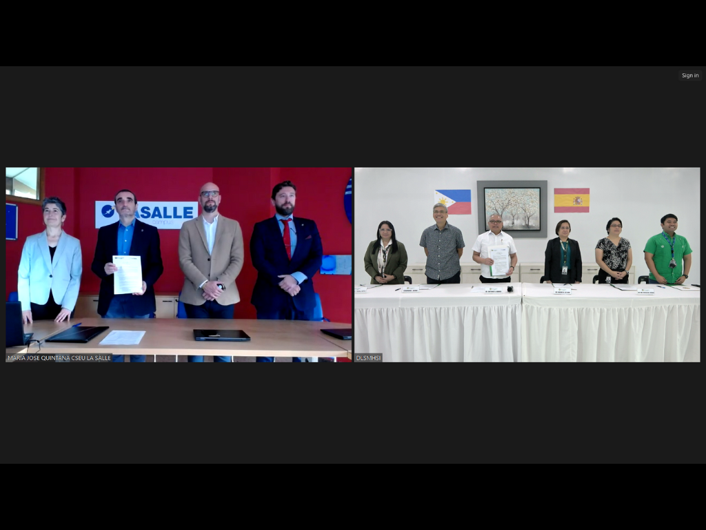 Two-panel press conference showing officials standing behind tables with national flags and microphones
