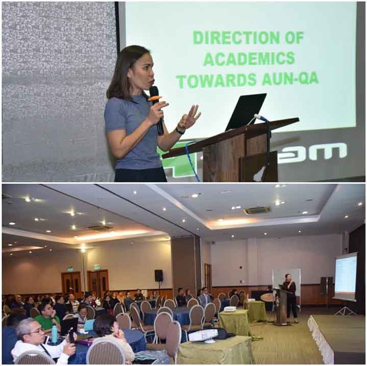 Conference presentation with a speaker at a podium and audience seated in a hotel meeting room.