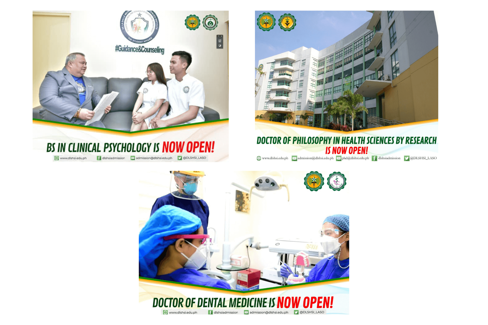 Hospital poster collage with doctors, clinic building, and blood donation scene, announcing new openings
