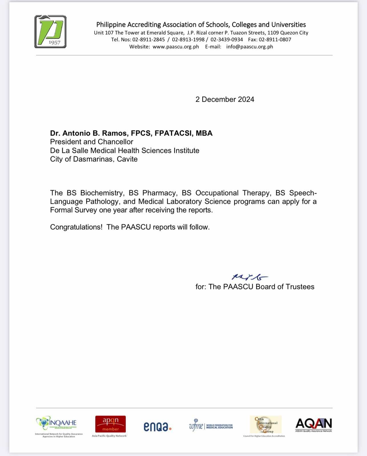 Formal letter on white page with logos at top and bottom, dated 27 September 2020.