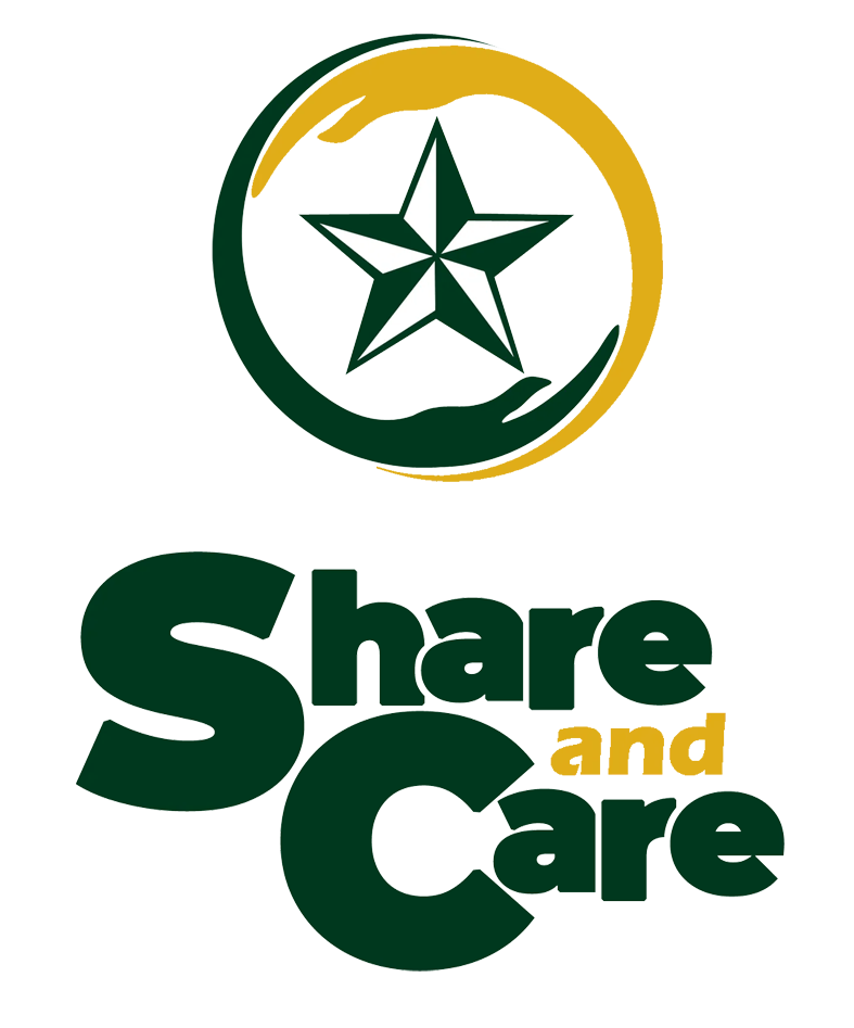 Share and Care logo with green star and gold ring above dark green text