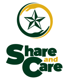 Share and Care logo with green star and gold ring above dark green text