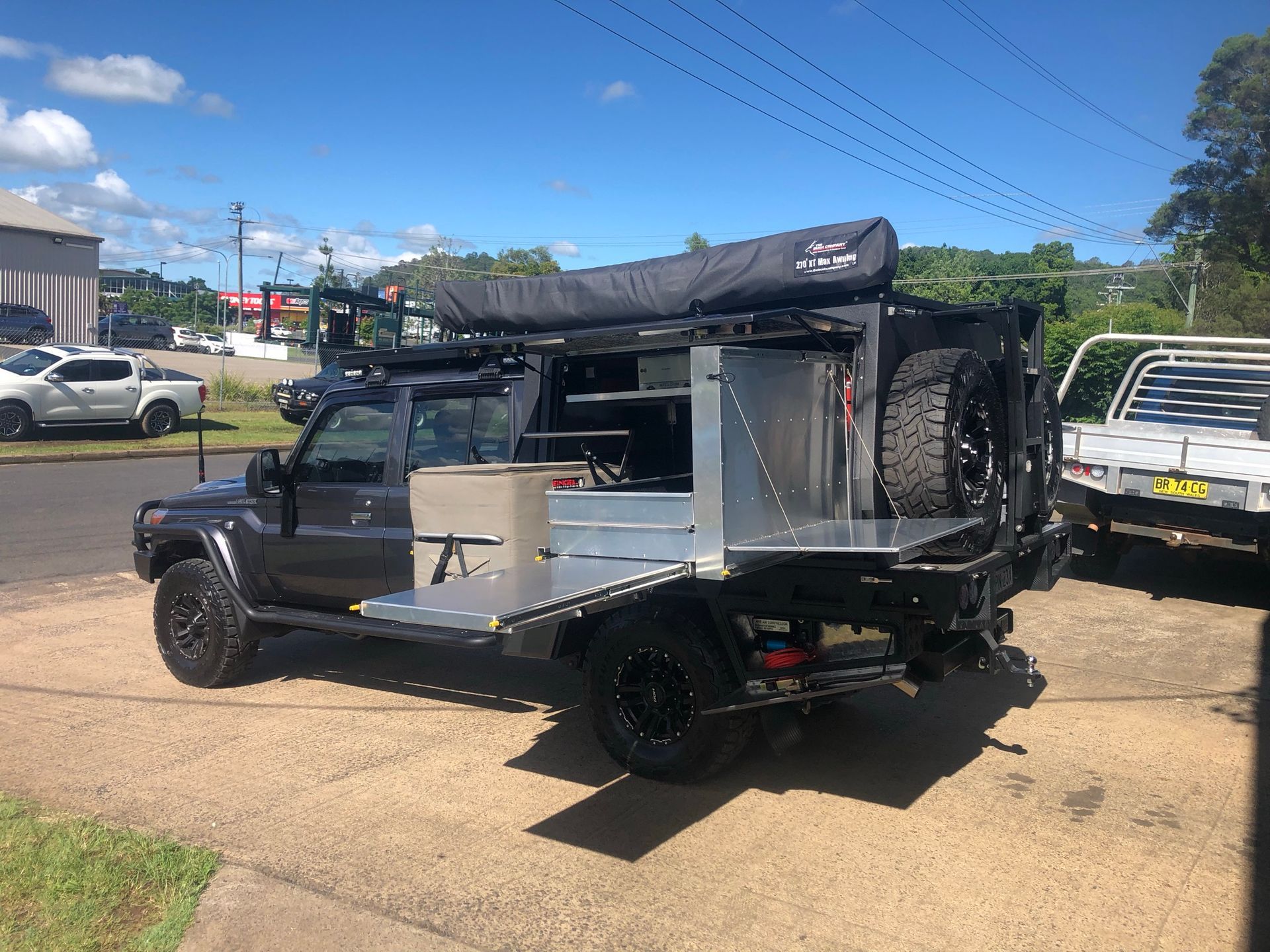 Dark Gray 4x4 Truck With Custom Aluminum Tray — Soward Steel & Aluminium Fabrication in Ballina, NSW