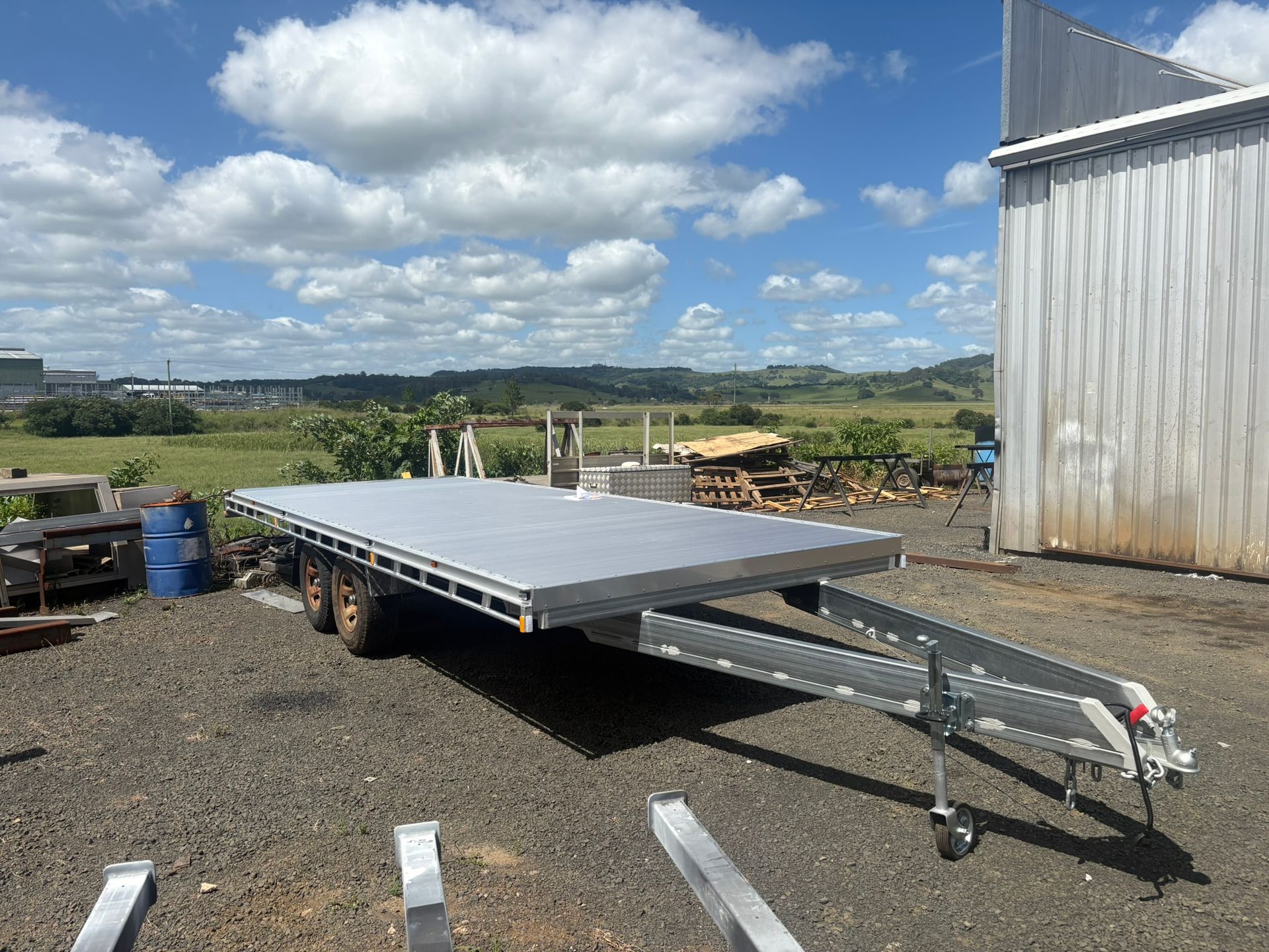 Flatbed Trailer On Gravel, Outdoors — Soward Steel & Aluminium Fabrication in Byron Bay, NSW