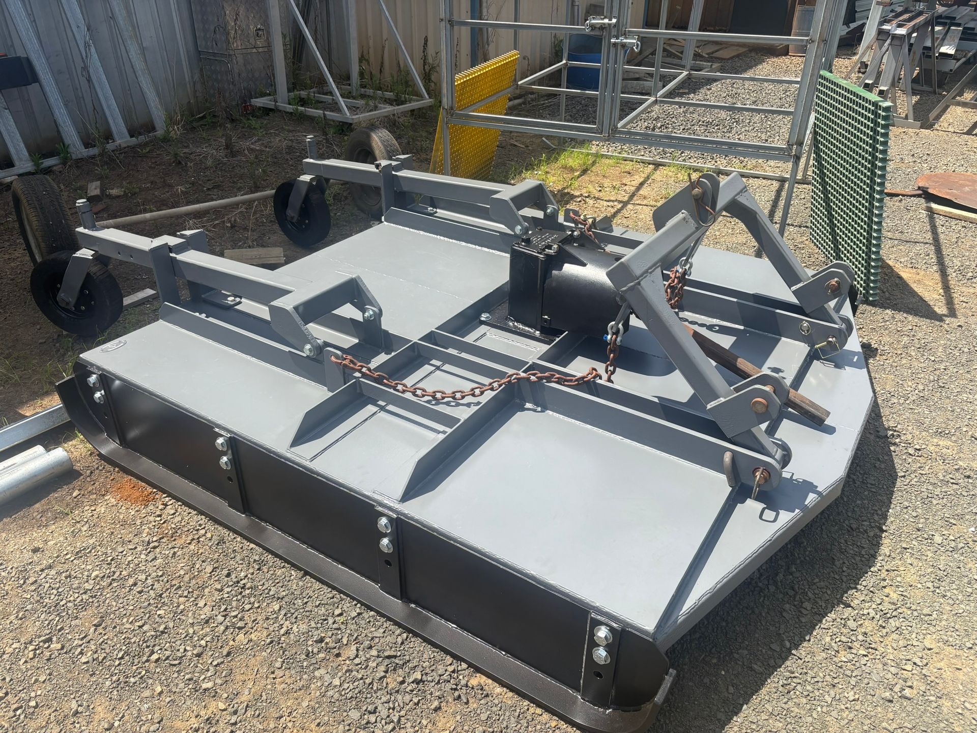 Gray Tow Bed, With Wheels, For Use With A Tractor — Soward Steel & Aluminium Fabrication in South Lismore, NSW