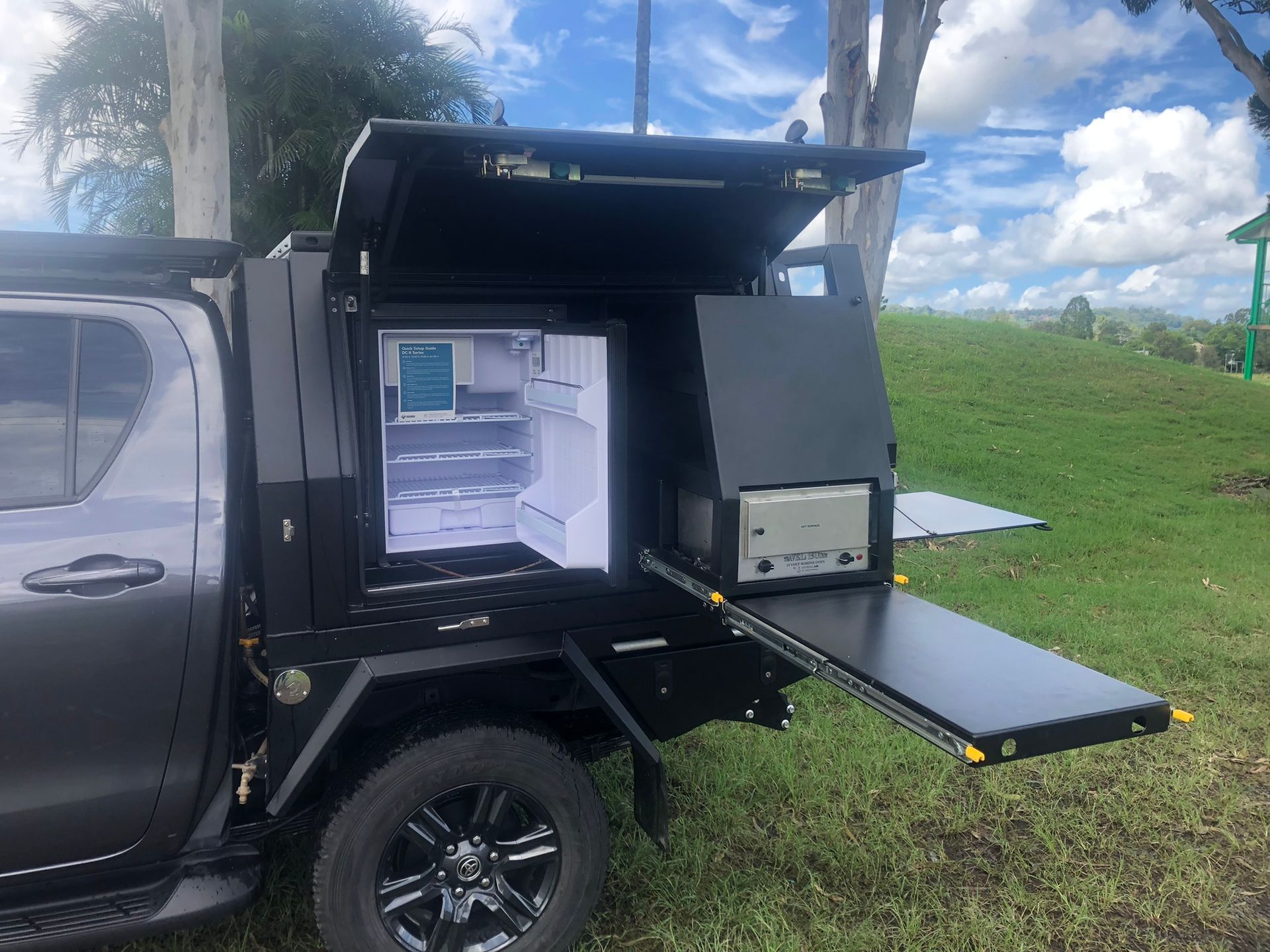 Dark Gray Truck Bed With Refrigerator, Pull-out Tray — Soward Steel & Aluminium Fabrication in South Lismore, NSW