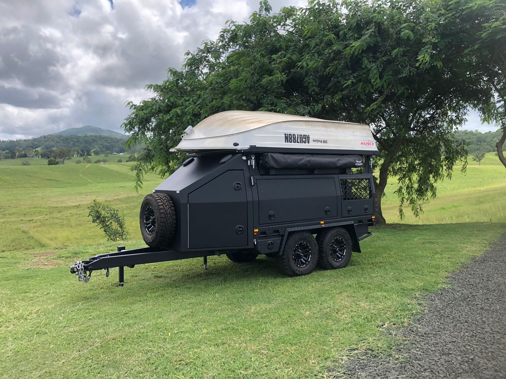 Dark Gray Camping Trailer With Rooftop Tent — Soward Steel & Aluminium Fabrication in South Lismore, NSW