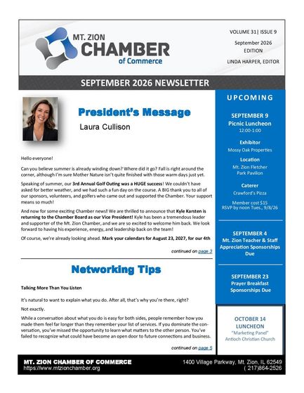 A february 2015 newsletter from mt. zion chamber of commerce