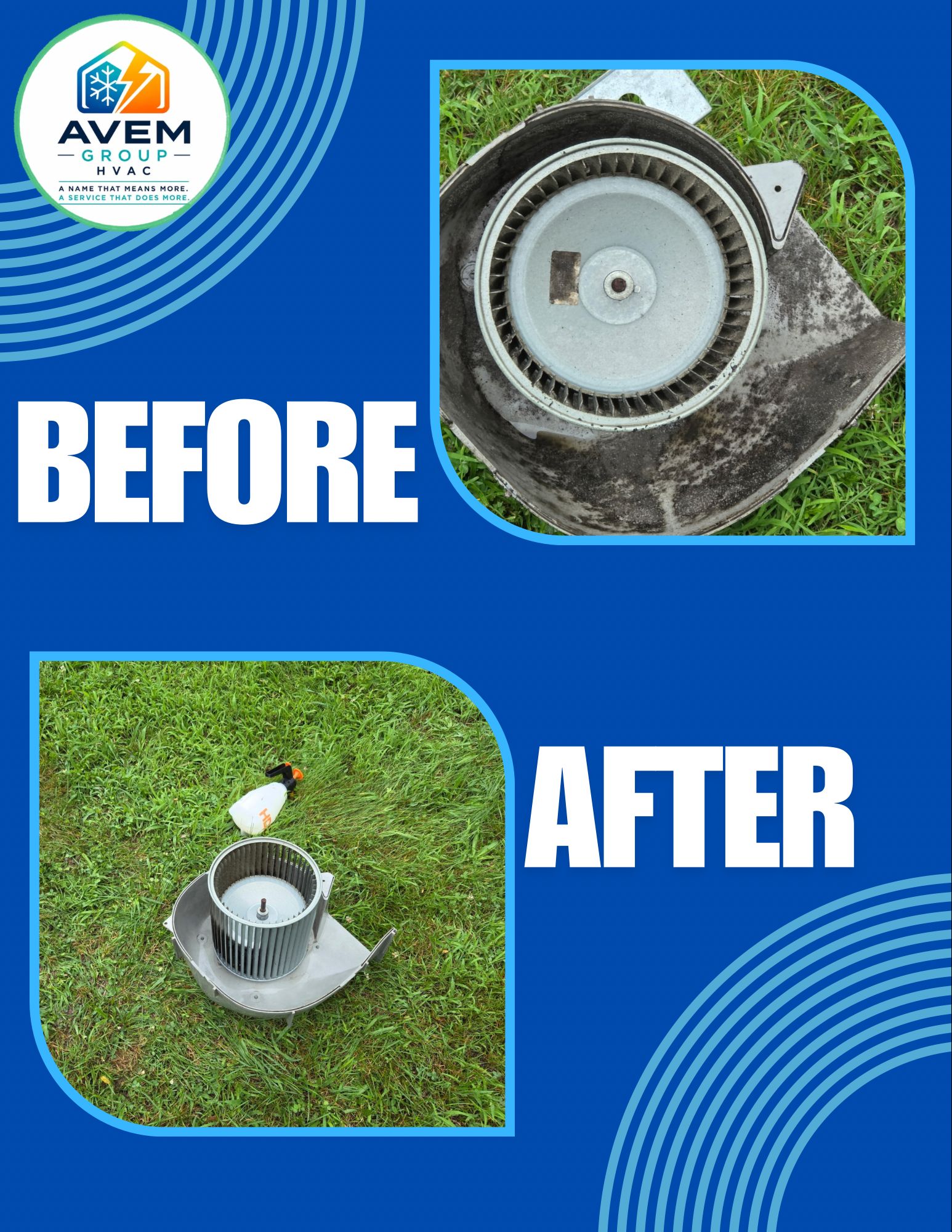 Before and after of a gray metal fixture on grass, showing it cleaned and uncovered