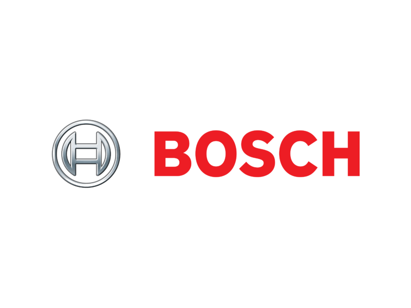Bosch logo: Silver emblem and red text on a white background.