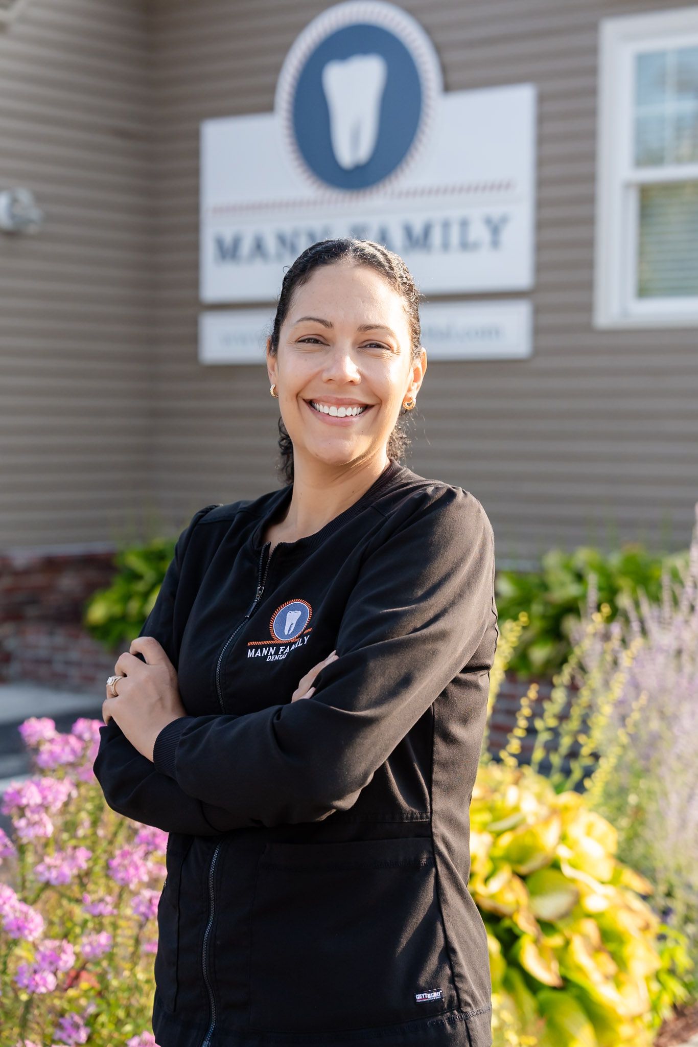 Nicole, our dental assistant, outside Mann Family Dental in Manchester, NH