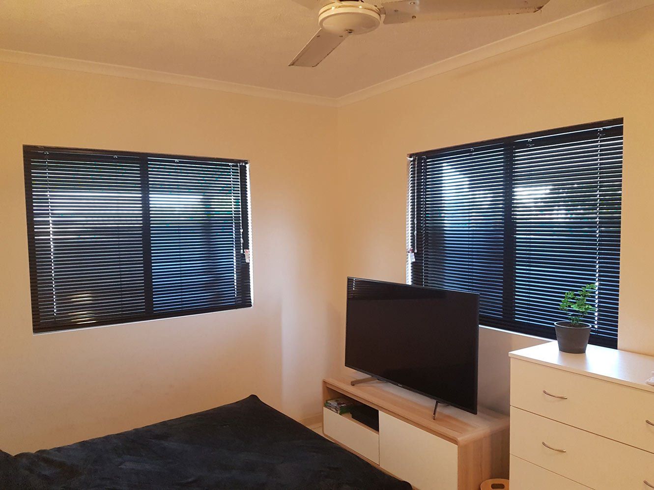 Television Near Windows — Blinds Installation in Winnellie, NT