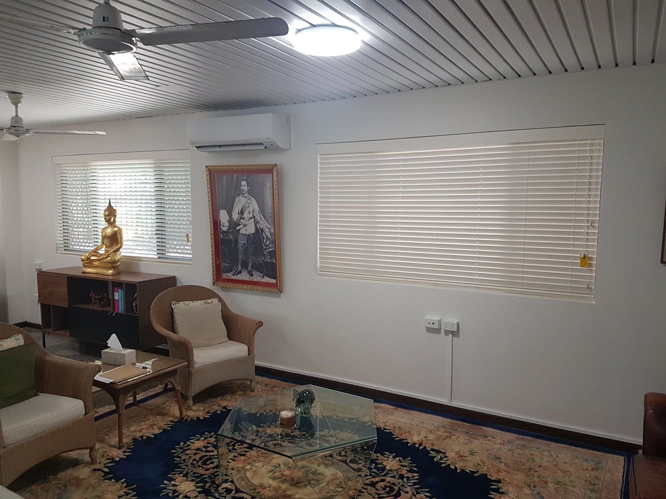 Sofa Set With Glass Coffee Table — Blinds Installation in Winnellie, NT