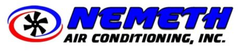 Logo for Nemeth Air Conditioning, Inc. Features a fan symbol and blue lettering.