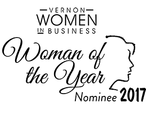 The logo for the vernon women in business woman of the year nominee 2017