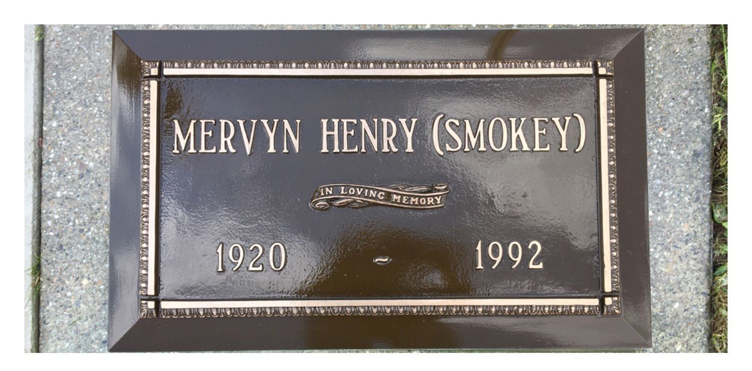A grave marker for mervyn henry smokey dated 1920 and 1992