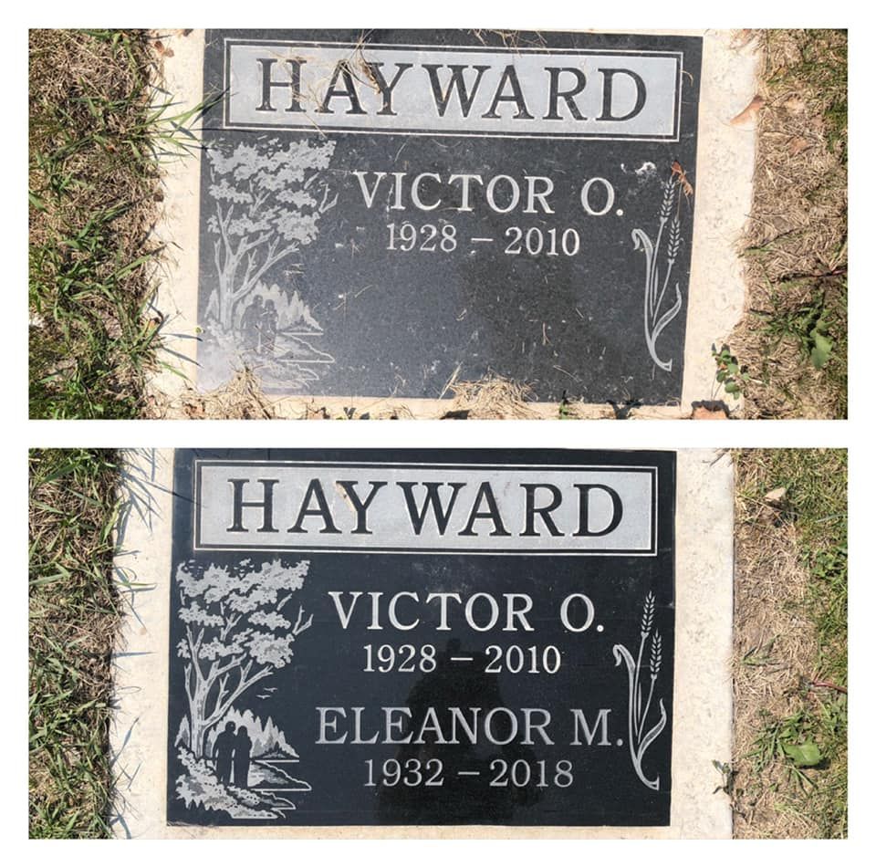 Two grave markers for victor o. hayward and eleanor m. hayward