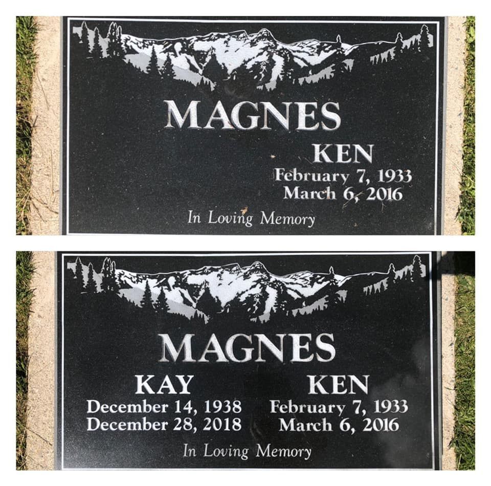 Two grave markers for magnes ken and kay magnes