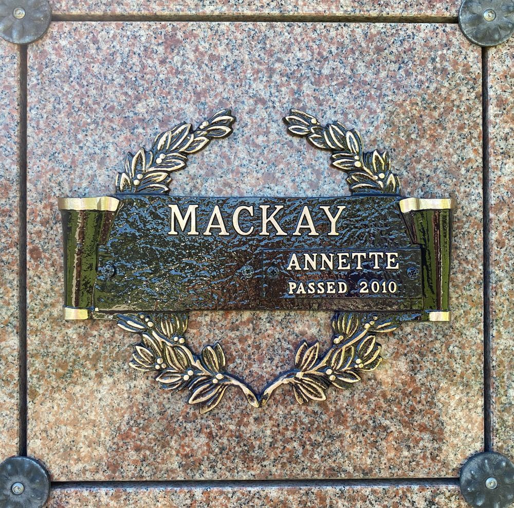 A gravestone for mackay annette passed in 2010