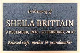 A black plaque with the name sheila brittain on it.