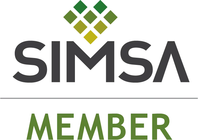 A simsa member logo with a green heart in the middle