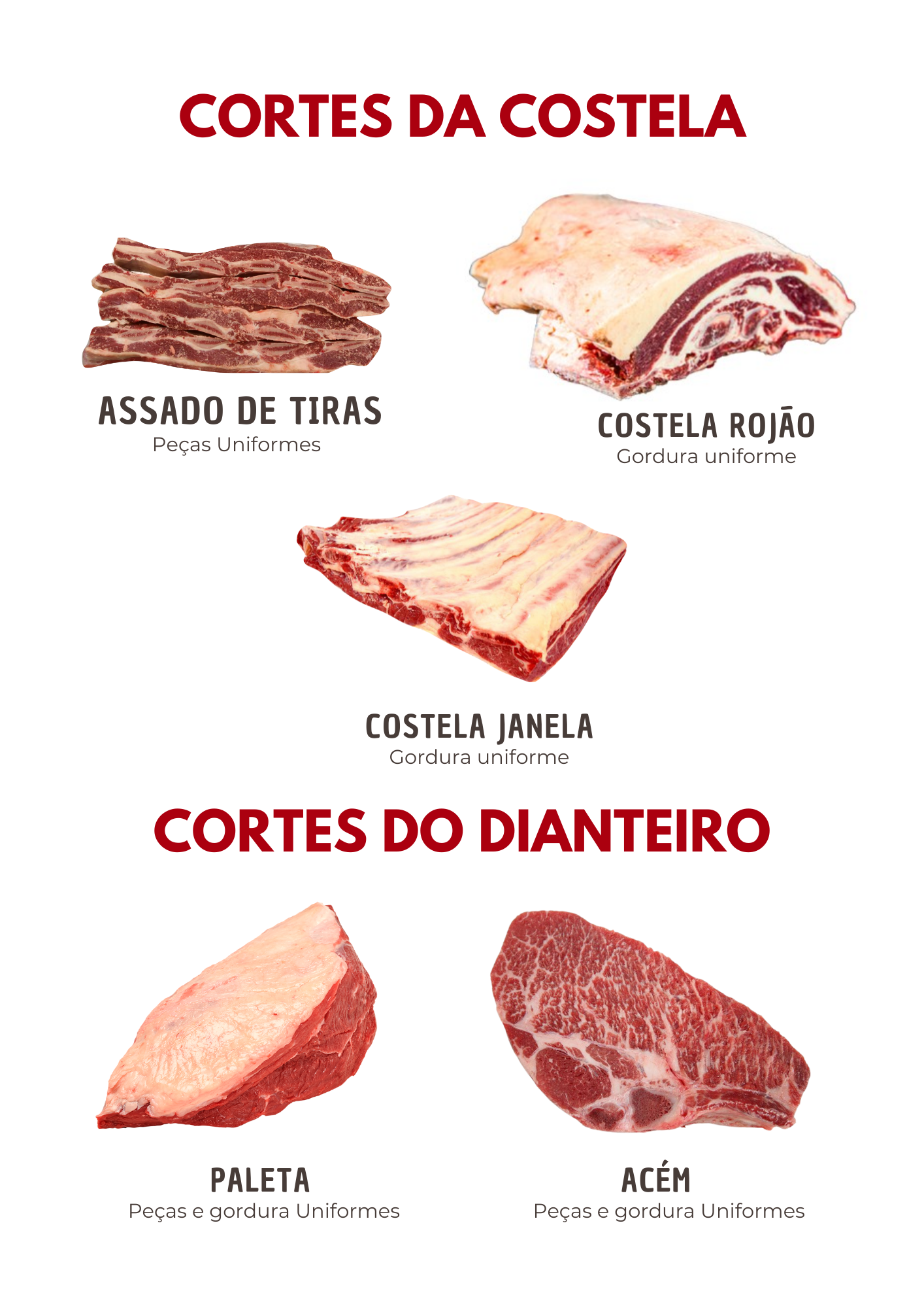 Cortes da costela e dianteiro usados como grill