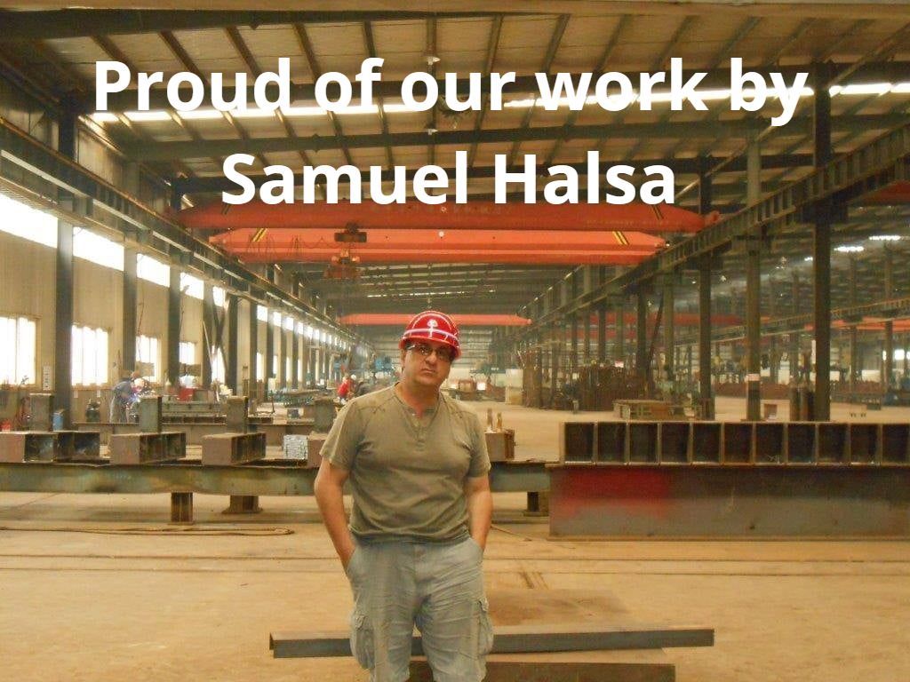 Man in hard hat and work clothes in a large factory; text reads 